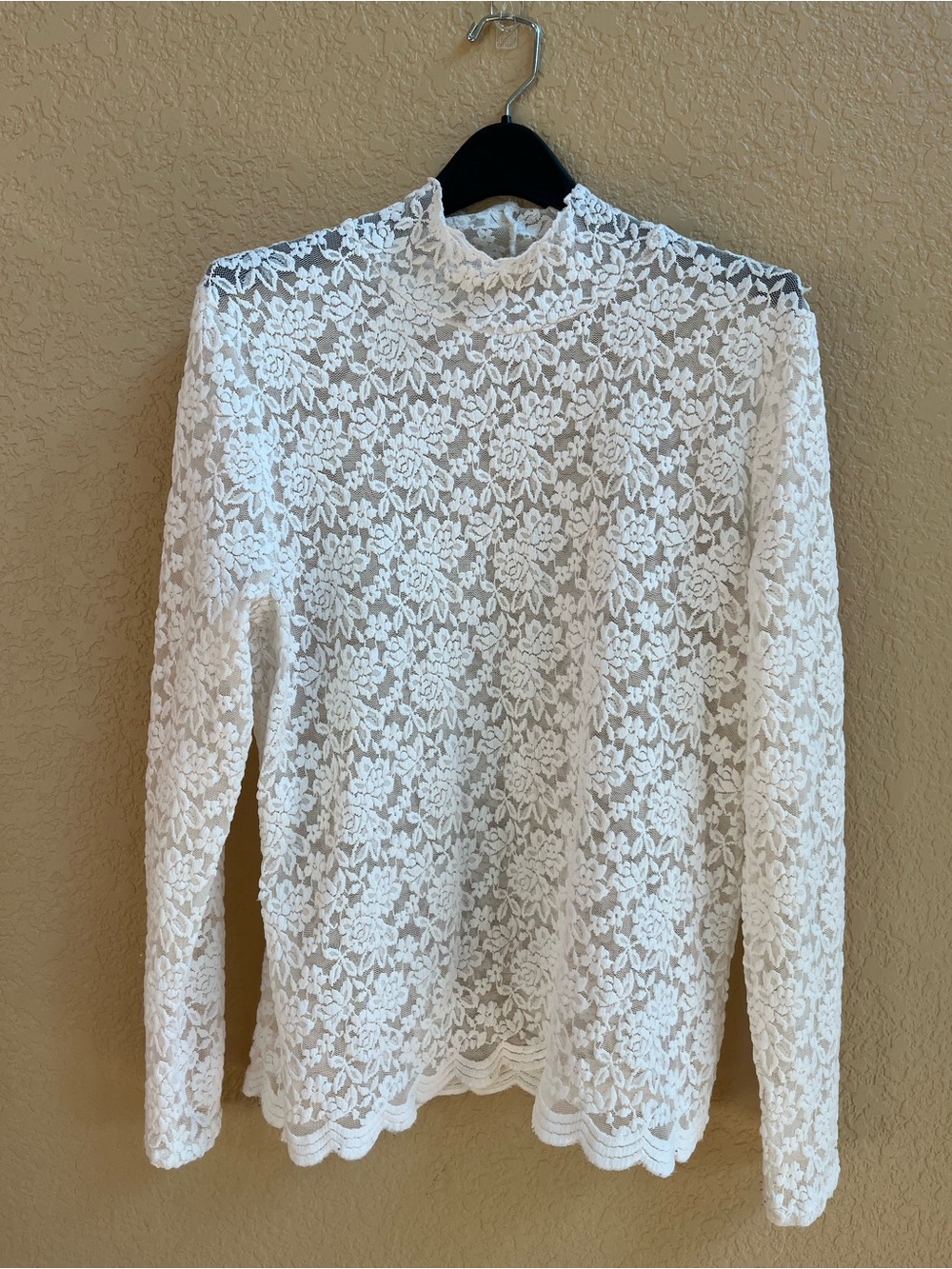 Jones New York White Floral Lace Mock Neck Long-Sleeve Top